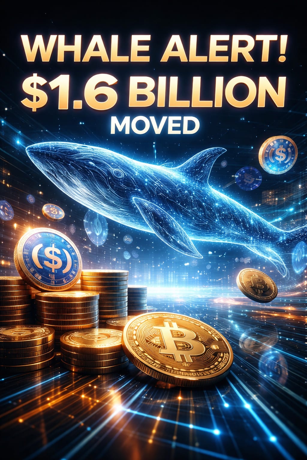 Crypto whale alert showing $1.6 billion USDC and Bitcoin transferred between unknown wallets