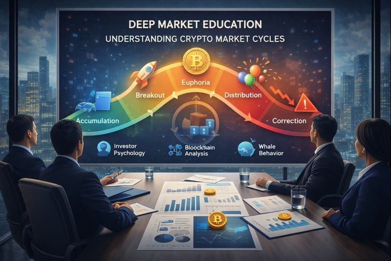 Illustration explaining crypto market cycles and investor behavior